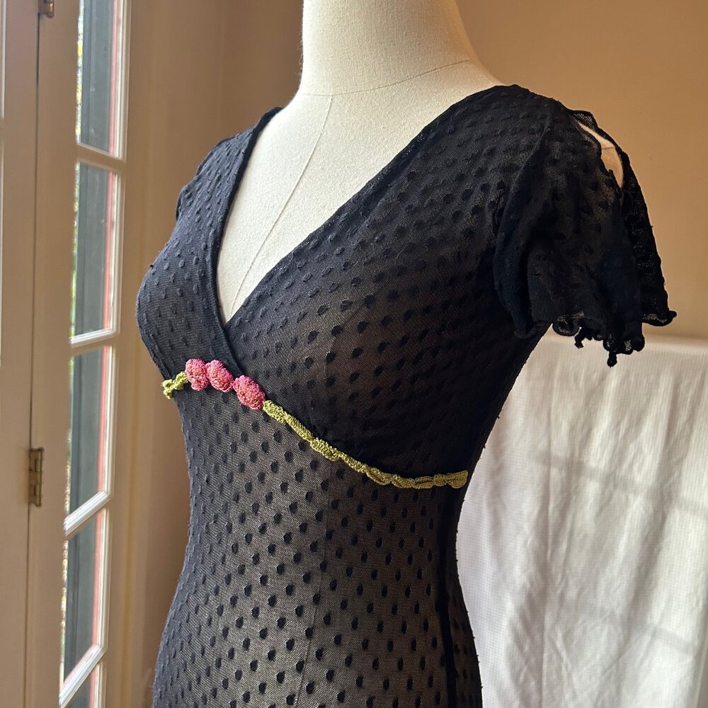 ***SOLD***Vintage Betsey Johnson New York Pink Embroidered Swiss Dot Dress - Picture 2 of 9
